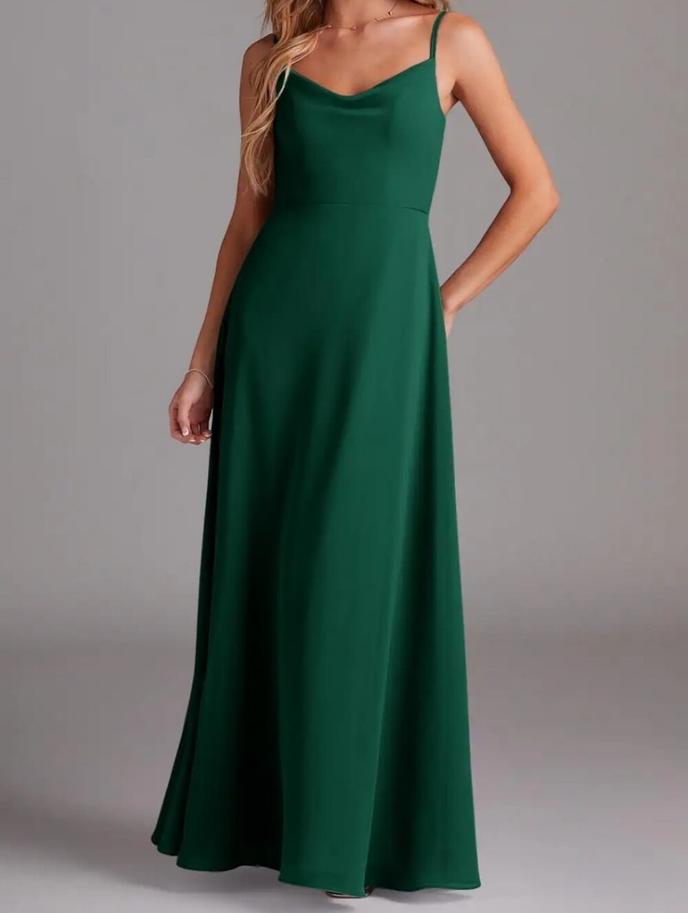 AZAZIE Daenerys Emerald Green A-line Cowl Neck Chiffon Formal Maxi Dress A2